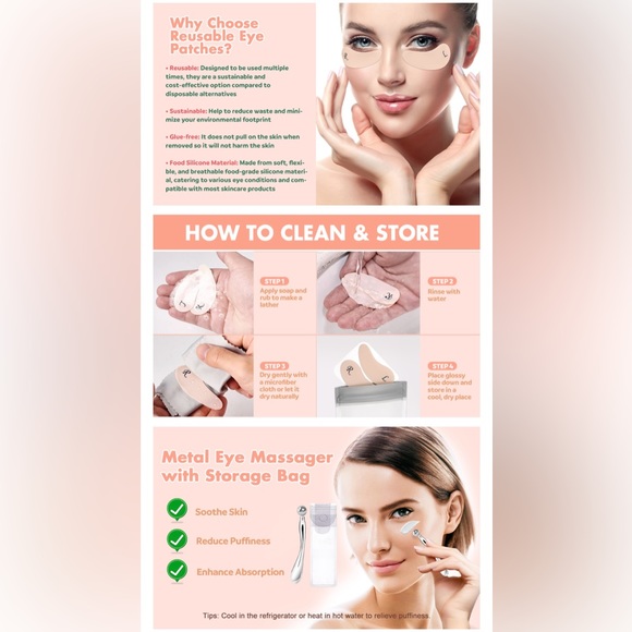 Under Eye Patches Silicone Reusable Plump Fine Lines & Wrinkles with Applicator - Picture 8 of 11